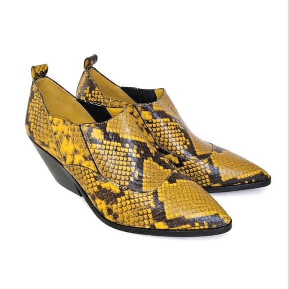 Vince Camuto Shoes - Vince Camuto Jetera Yellow/ Black Snakeskin Print Pointed Toe Ankle Boot…